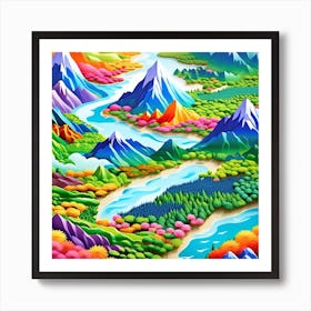 3d Mountain Landscape Art Print