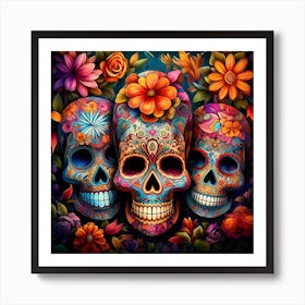 Maraclemente Many Sugar Skulls Colorful Flowers Vibrant Colors 9 Art Print