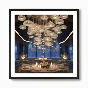 Chandeliers In A Dining Room Art Print