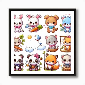 Cute Kawaii Animals 2 Art Print