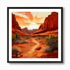 Watercolour Red Rocky Desert Art Print