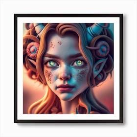 3d Girl With Horns Art Print