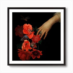 Jan Davidsz De Heem Hand Holding Red Poppies Night 1 Art Print