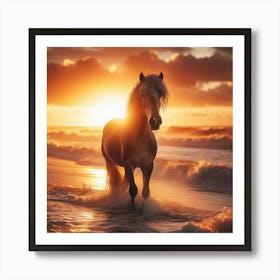 Horse On The Beach At Sunset 6 Art Print