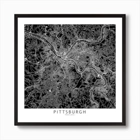 Pittsburgh Black And White Map Square Art Print