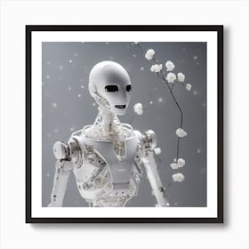 Porcelain And Hammered Matt Silver Android Marionette Showing Cracked Inner Working, Tiny White Flow (2) Art Print