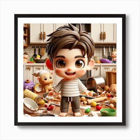 Boy In A Messy Kitchen Art Print