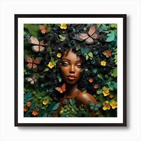 Black Woman With Butterflies Art Print