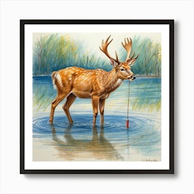 Deer Fishing 3 Art Print