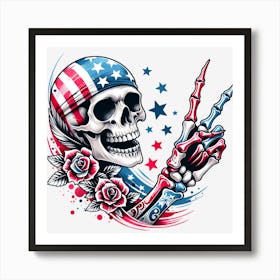 American Skeleton With Roses Art Print