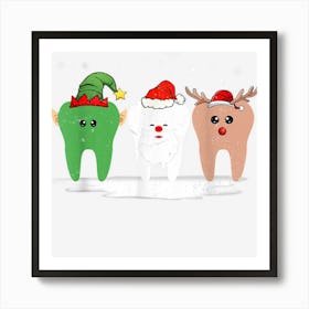 Teeth Santa Elf Reindeer Cute Dental Christmas Dentist Art Print