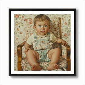 'Baby In Chair' Vintage Painting Art Print