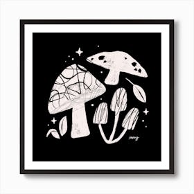 Abstract Mushrooms Black Square Art Print