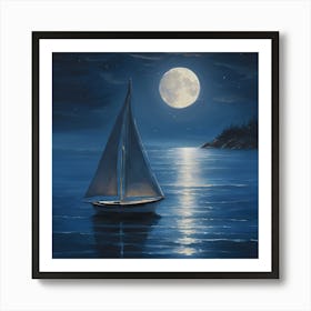 Sailboat At Night Art Print