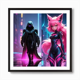 Two Female Characters In A City Art Print