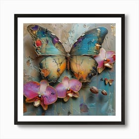 Butterflies And Orchids 1 Art Print