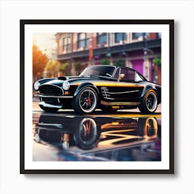 Black Sports Car On The Street Art Print