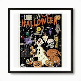 Vintage Pumpkin Ghost Witch Skeleton Funny Halloween Art Print