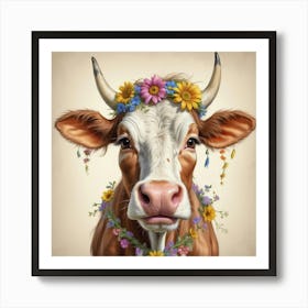 Cow With Flowers 5 Art Print