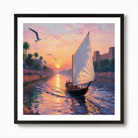 Sailboat On The River Art Print