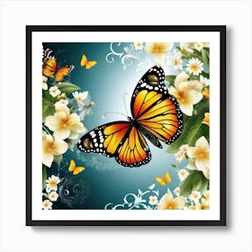 Butterfly And Flowers 5 Art Print