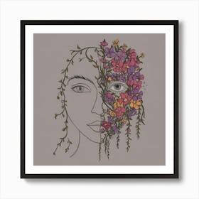 A captivating illustration of a stylized face with a monochromatic outline, 1 Art Print