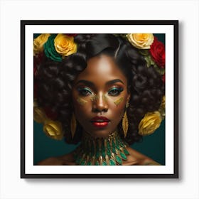 Beautiful African Woman With Flowers Art Print
