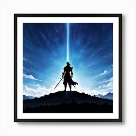 Shadow Of The Warrior, A Silhouette Of A Warrior Standing Tall On A Battlefield With A Serene Background Signifying Inner Art Print