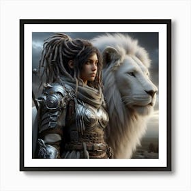 Warrior And A Lion Art Print