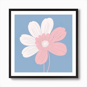 A White And Pink Flower In Minimalist Style Square Composition 203 Art Print