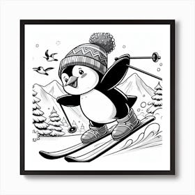 Penguin Skiing Art Print