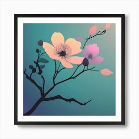 Flowering Branch, Turquoise, Peach & Lilac Art Print