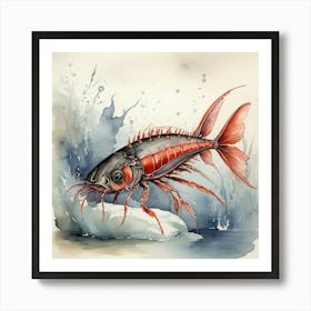 Northern Krill Vintage Graphic Watercolour Art Print 3 Art Print