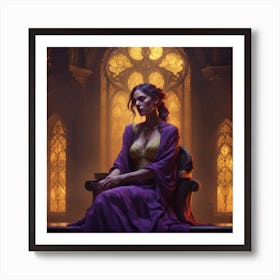 Woman In Purple Sitting On A Chair Art Print