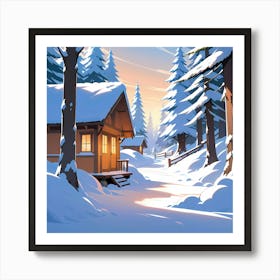 Winter Cabin In The Woods Art Print