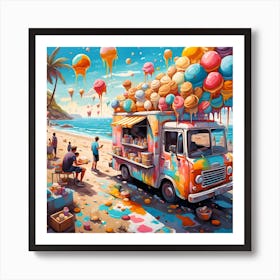 Beachgoers Indulging In Flavorful Ice Cream Delights Art Print