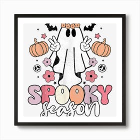 Retro Hippie Halloween Cute Ghost Spooky Season Women Kids Art Print