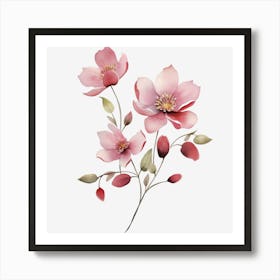 Pink Flowers On Black Background Art Print