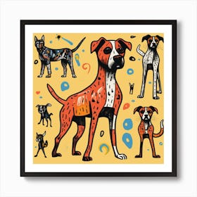 Dogs On A Yellow Background Art Print