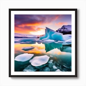 Icebergs At Sunset 1 Art Print