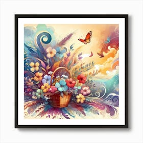 Abstract Of Flowers And Butterflies Art Print