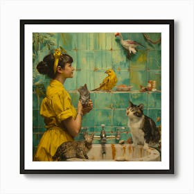 'Cats In The Bathroom' 1 Art Print