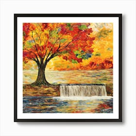 Autumn Tree & Waterfall Art Print