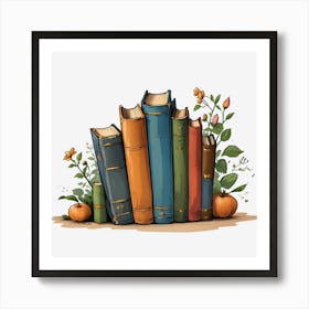 Books And Pumpkins Art Print