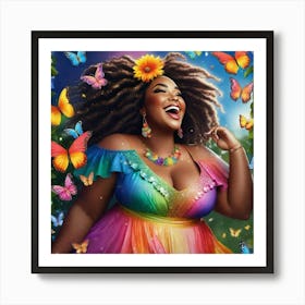 Rainbow Woman With Butterflies Art Print