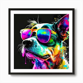 Colourful Dog Sunglasses (75) Art Print