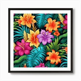 Tropical Flowers Seamless Pattern Art Print