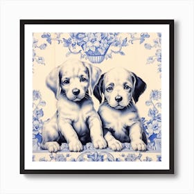 Puppies Dog Delft Tile Illustration 1 Art Print