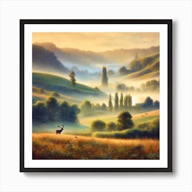 Deer In The Mist 1 Art Print