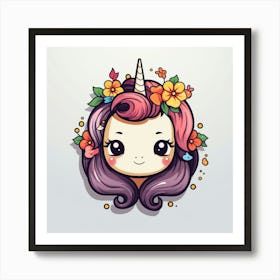 Unicorn Girl With Flowers Art Print